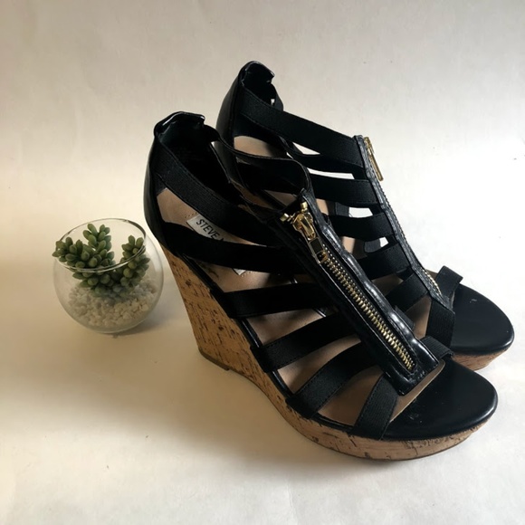 Steve Madden Shoes - Steve Madden Eddyy Caged Platform Cork Wedges 8